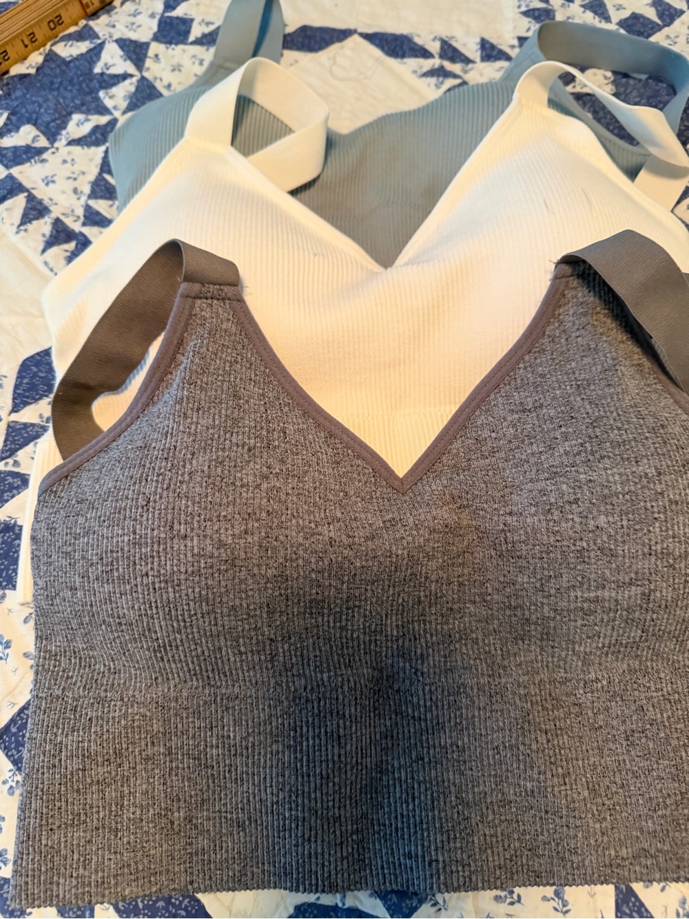 Danskin V-Neck Ribbed Tank Trio - Gray, Cream, Sage
